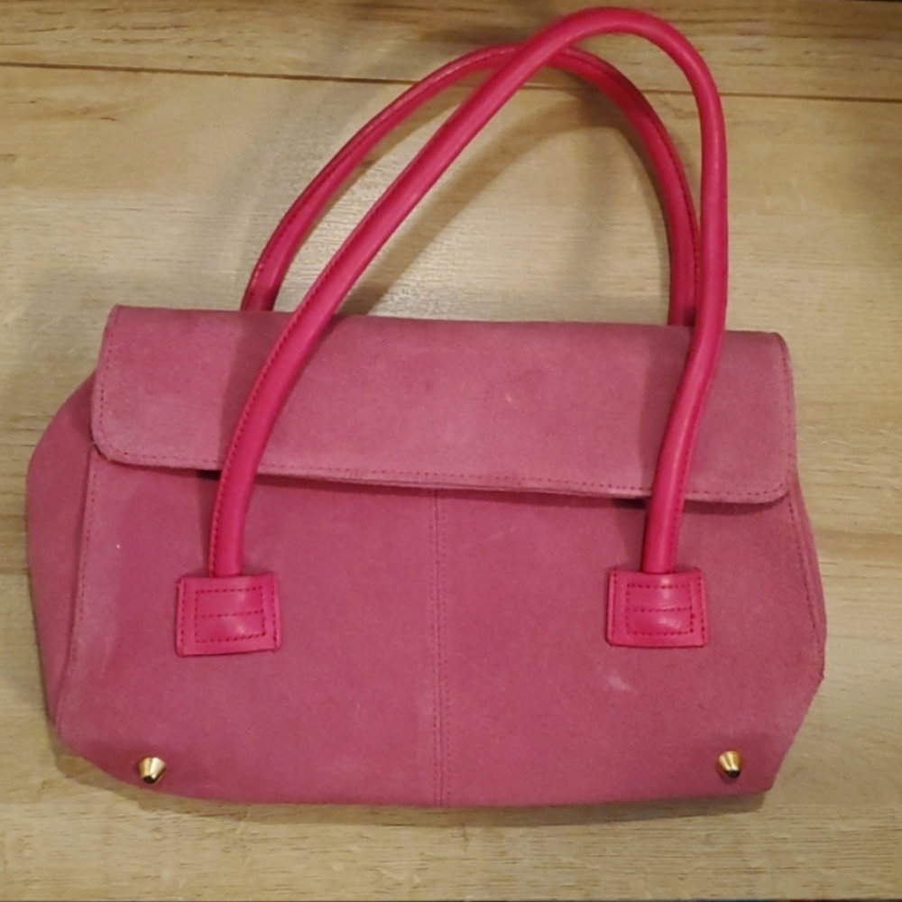 Y2K 90s Vintage GREAT AMERICAN LeatherWorks Handbag Pink Suede Size-12x16x7 in - Picture 1 of 3